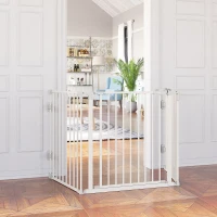 PawHut Dog Barrier Gate Door Gate Pet Safety Gate Adjustable Collapsible Fireplace Gate with Automatic Closing Door 3 Panels for Stove Wall Mounting/Free Standing White 202.5 x 76 cm(m-4)