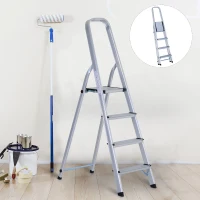HOMCOM Stehleiter Aluleiter Klapptritt Trittleiter Haushaltsleiter Leiter Stufenleiter 4 – 5 Stufen (4 Stufen)(m-2)
