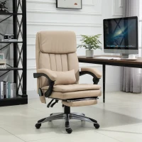 Vinsetto Massage Bürostuhl  Massagesessel Vibrationsmassage Schreibtischstuhl mit Rückenkissen Wärmefunktion Höhe und Winkel einstellbar Kunstleder Metall Hellbraun 67 x 69 x 106,5-114,5 cm(m-5)