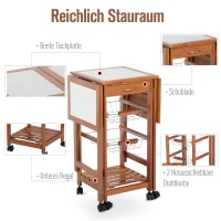 HOMCOM® serveerwagen rolwagen met schuiflades, serveertafel, keukenwagen keukentrolley inklapbare keukentrolley(m-7)