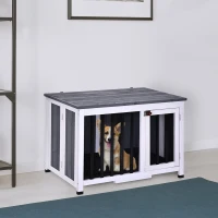 PawHut Transportbox klappbar herausnehmbare Bodenwanne Hunde bis 15 kg Tannenholz weiß + grau(m-2)