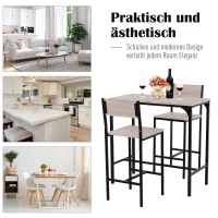 HOMCOM Bartafel met 2 stoelen 3-delige tafelset barstoel barkruk MDF naturel zwart(m-6)