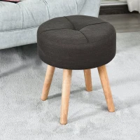 HOMCOM Sitzhocker, Polsterhocker, Fußhocker mit Holzbeine, rund, Kiefer, Leinen, Dunkelgrau, L39,5 x B39,5 x H45 cm(m-4)