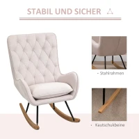 HOMCOM Schaukelstuhl Relaxstuhl Schwingsessel Schaukelsessel Leinen Stahl Cremeweiß 69 x 90 x 100 cm(m-4)
