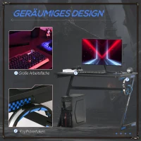 Biurko komputerowe stół gamingowy stół pod komputer ergonomiczny stal MDF czarny(m-4)