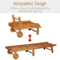 Outsunny Gartenliege Sonnenliege Liegestuhl Gartenmöbel klappbar verstellbar Akazienholz Natur+Weiß L197 x B72 x H(34–84) cm(m-5)