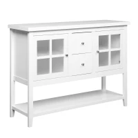HOMCOM Küchenschrank Sideboard Aufbewahrungsschrank elegant mit zwei Glastürschränke offenes Regal zwei Schubladen Anti-Kipp-Design für Esszimmer Wohnzimmer MDF Kiefernholz Weiß 132 x 38 x 89 cm(m-1)