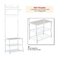 HOMCOM Garderobenständer Kleiderständer Garderobe mit 3 Schuhablagen 5 Haken Flur Stahl Weiß L60 x B35 x H175cm(m-4)