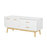 HOMCOM Fernsehtisch Fernsehschrank TV Lowboard Moderne MDF-Platte Gummiholzbeine Stauraum Wohnzimmer Büro für Fernseher bis zu 55 Zoll 115 x 40 x 51 cm Weiß(m-1)