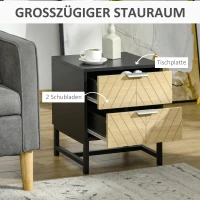 HOMCOM Nachttisch Nachtkommode mit 2 Schubladen Beistelltisch Nachtschrank Sofatisch Schwarz+Natur 40 x 36 x 48,5 cm(m-4)