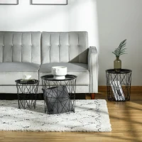 HOMCOM set van 3 bijzettafel met opbergruimte nachtkastje decoratieve salontafel met afneembaar deksel mandtafel koffietafel staal zwart Ø 43 x 44,5 cm / Ø 35 x 39,5 cm / Ø 30 x 35,5 cm(m-5)