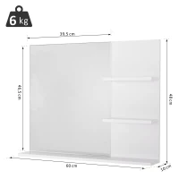 kleankin Elegante Badkamerspiegel met 3 Handige Planken van Wit MDF(m-3)