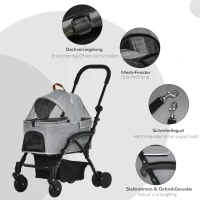 PawHut 2-in-1 Hundebuggy Transporttasche Katzenbuggy mit Universal Rad abnehmbar Abdeckung Oxford Grau+Schwarz 76,5 x 48 x 99 cm(m-5)