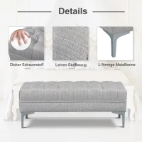 HOMCOM Polsterbank Sitzbank Truhenbank Lounge Retro, Leinen+Metall, Grau, L108xB44xH44cm(m-5)