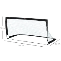 Bramki do piłki nożnej HOMCOM, siatka na piłkę, zestaw 2 mini bramek, składane, metal, tkanina Oxford, dla dzieci, na zewnątrz, czarne, 183 x 90 x 90 cm(m-3)