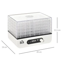 HOMCOM Dehydrator Dörrgerät Dörrautomat mit 5 Einlegefächer Dörrer mit 35-70° Temperaturregler 72 Stunden Timer 400 Watt Fleisch Gemüse Obst Trockner PP PS Weiß 29x19x21,5 cm(m-3)