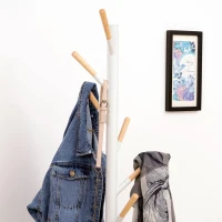 HOMCOM Garderobenständer mit 6 Haken, Standgarderobe mit Marmorfuß, Kleiderständer, Flurgarderobe, Metall, Weiß, 35 x 35 x 174 cm(m-5)