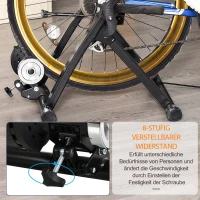 HOMCOM Trenażer Rolkowy, Trener Rowerowy, 8 Poziomów Opory, Składany, Dla Koła 26-29'', Stal, Czarny, 68 x 62,5 x 49 cm(m-6)