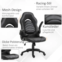 Vinsetto Gamingstuhl mit Wippfunktion höhenverstellbarer Bürostuhl ergonomischer Schreibtischstuhl Home-Office Schaumstoff Kunstleder Nylon Mesh Schwarz 64 x 68,5 x 117-127 cm(m-8)
