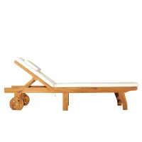 Outsunny Gartenliege Sonnenliege Liegestuhl Gartenmöbel klappbar verstellbar Akazienholz Natur+Weiß L197 x B72 x H(34–84) cm(m-7)