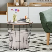 HOMCOM Stolik kawowy ze schowkiem Stolik pomocniczy Stolik nocny Stolik do kanapy metal MDF naturalny(m-2)