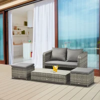 Zestaw wypoczynkowy z polirattanu 4 części Zestaw ogrodowy podwójna sofa z taboretem stół Outsunny®(m-2)