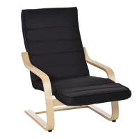 HOMCOM® Relaxsessel Ruhesessel Relaxstuhl Fernsehsessel Sessel modern Balkon verstellbares Fußteil Auflage Holz Schwarz 66,5 x 81 x 100cm(m-1)