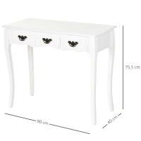HOMCOM Konsolentisch, Beistelltisch mit 3 Schubladen, Vintage Sideboard, Massivholz, 90 x 40 x 75,5 cm(m-3)