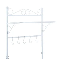 HOMCOM Garderobenständer Kleiderständer Garderobe mit 3 Schuhablagen 5 Haken Flur Stahl Weiß L60 x B35 x H175cm(m-7)