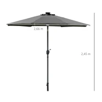Parasol z oświetleniem solarnym LED stal aluminium poliester szary Ø266 x wys. 245 cm(m-3)
