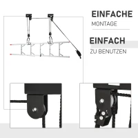 HOMCOM Kajak Lift Decken Lift Fahrrad-Bike Lift Aufbewahrungssystem für Kanus bis 50 kg Deckenhalterung Mehrzweck Stahl PP Schwarz 12,3 x 16 cm(m-4)