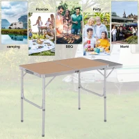 Outsunny Campingtisch höhenverstellbar Klapptisch mit Seittischplatte Klappbar 90 x 60cm Naturholz(m-8)