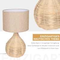 HOMCOM Tischlampe Tischleuchte E27-Fassung Nachttischlampe 40 W Rattan Leinen Stahl Beige 22 x 22 x 40 cm(m-4)