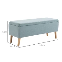 HOMCOM Bench Upholstered Bench with Storage Chest Bench Scandinavia Hallway Bedroom Living Room Linen-like Polyester Rubber Wood Light Green 110 x 39 x 45 cm(m-3)