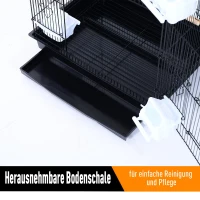 PawHut Vogelkäfig mit Futterbehälter Holzschaukel Voliere mit Türen Holzstangen Vogelbauer mit Aufbewahrungskorb für kleine Vögel Metalldraht Stahlrohr Holz PS Schwarz 46,5 x 36 x 157 cm(m-5)