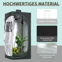 Outsunny Growbox Growzelt Growschrank Gewächshaus Zuchtschrank Pflanz 600D Oxford Tuch Stahl Schwarz+Grün 60 x 60 x 140 cm(m-4)