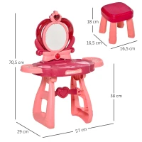 HOMCOM Kinderschminktisch mit Spiegel Hocker Frisiertisch mit reichhaltigem Zubehör 5 Musikstücke Licht für Mädchen ab 3 Jahre anti-rutsch platzsparend Kunststoff Weinrot+Rosa 57 x 29 cm x 70,5 cm(m-3)