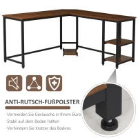 Biurko komputerowe L-kształtne biurko narożne MDF+stal 150x150x76cm HOMCOM®(m-6)