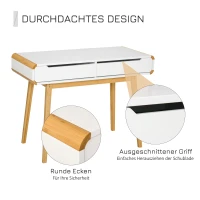 HOMCOM Schreibtisch Computertisch Bürotisch mit 2 Schubladen natürliches Design MDF Bambus Weiß+Natur 100 x 45 x 73 cm(m-6)