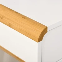 HOMCOM Schreibtisch Computertisch Bürotisch mit 2 Schubladen natürliches Design MDF Bambus Weiß+Natur 100 x 45 x 73 cm(m-7)