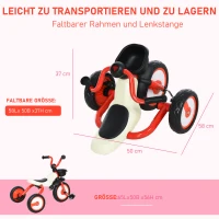 HOMCOM Kinderdreirad Dreirad Kinder Fahrrad Kinderfahrzeug Rad Lufthorn Baby Faltbar Rot 65 x 50 x 56 cm(m-6)