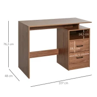 HOMCOM Schreibtisch Computertisch mit offenen Ablagen 2 Schubladen Arbeitstisch kompakter Bürotisch Spanplatte Natur 107 x 48 x 76,2 cm(m-3)