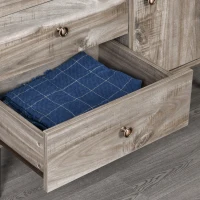 HOMCOM Sideboard Kommode Beistellschrank Bücherschrank Standschrank mit Tür und 3 Schubladen, Kiefer, Graue Holzmaserung, 102 x 50 x 76,5 cm(m-10)