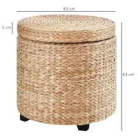 HOMCOM Stołek ze schowkiem Pufa Pojemnik słoma rattan khaki(m-3)