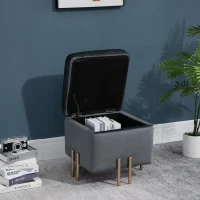 HOMCOM Luxe poef krukje met opbergruimte gepolsterd krukje donkergrijs(m-4)