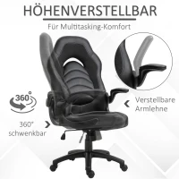 Vinsetto Gamingstuhl mit Wippfunktion höhenverstellbarer Bürostuhl ergonomischer Schreibtischstuhl Home-Office Schaumstoff Kunstleder Nylon Mesh Schwarz 64 x 68,5 x 117-127 cm(m-6)