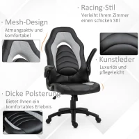 Vinsetto Gamingstuhl mit Wippfunktion höhenverstellbarer Bürostuhl ergonomischer Schreibtischstuhl Home-Office Schaumstoff Kunstleder Nylon Mesh Grau 64 x 68,5 x 117-127 cm(m-8)
