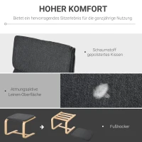 HOMCOM Relaxsessel mit Fußhocker, Ruhesessel mit Armlehne, Relaxstuhl, Leinenbezug Holzgestell Grau 67 x 78 x 98 cm(m-4)