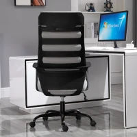 Vinsetto Bürostuhl Ergonomischer Drehstuhl mit Wippenfunktion Armlehne höhenverstellbar Kunstleinen Stahl Grau+Schwarz 60 x 64 x 112-120 cm(m-7)