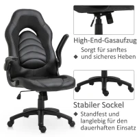 Vinsetto Gamingstuhl mit Wippfunktion höhenverstellbarer Bürostuhl ergonomischer Schreibtischstuhl Home-Office Schaumstoff Kunstleder Nylon Mesh Schwarz 64 x 68,5 x 117-127 cm(m-7)
